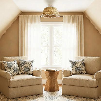 Veyron Bohemian Style Scallop Rattan Flush Mount Ceiling Light