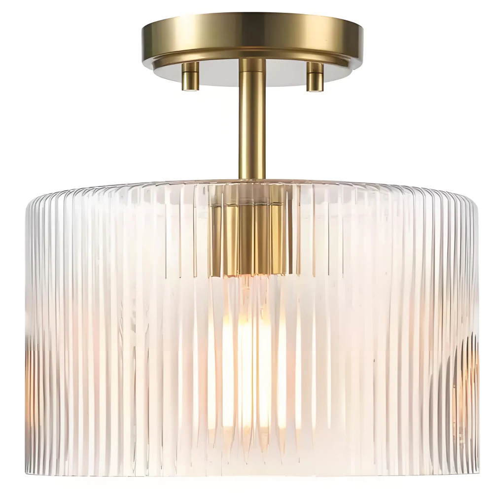 Aerion Ribbed Clear Glass Flush Ceiling Light