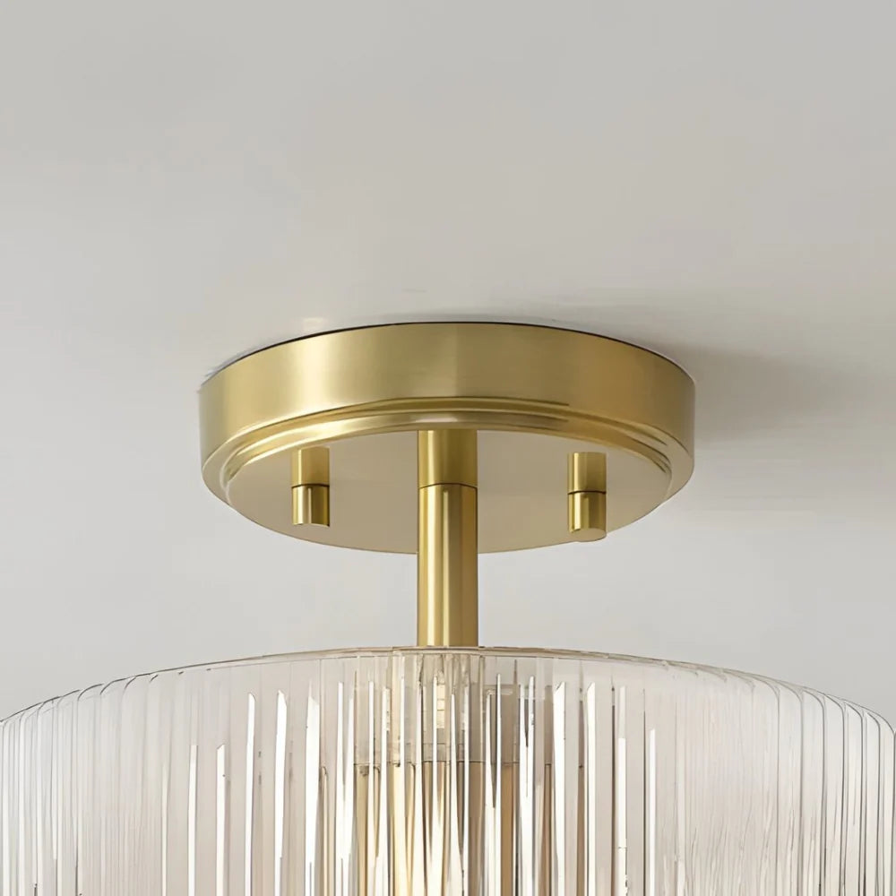 Aerion Ribbed Clear Glass Flush Ceiling Light
