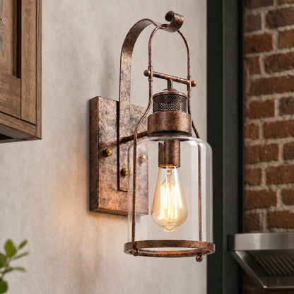 Corwin Industrial Metal Glass Jar Wall Sconce
