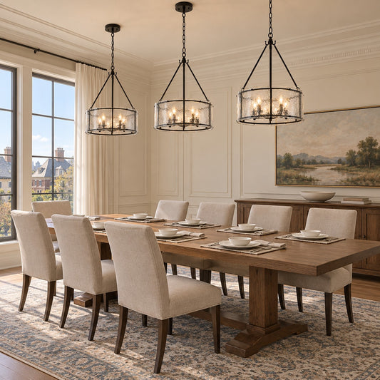 Coriander Farmhouse Water Ripple Glass Drum Chandelier