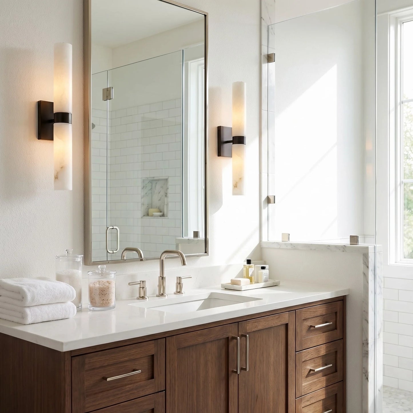 Elaris Modern Alabaster Double Tube Wall Sconce