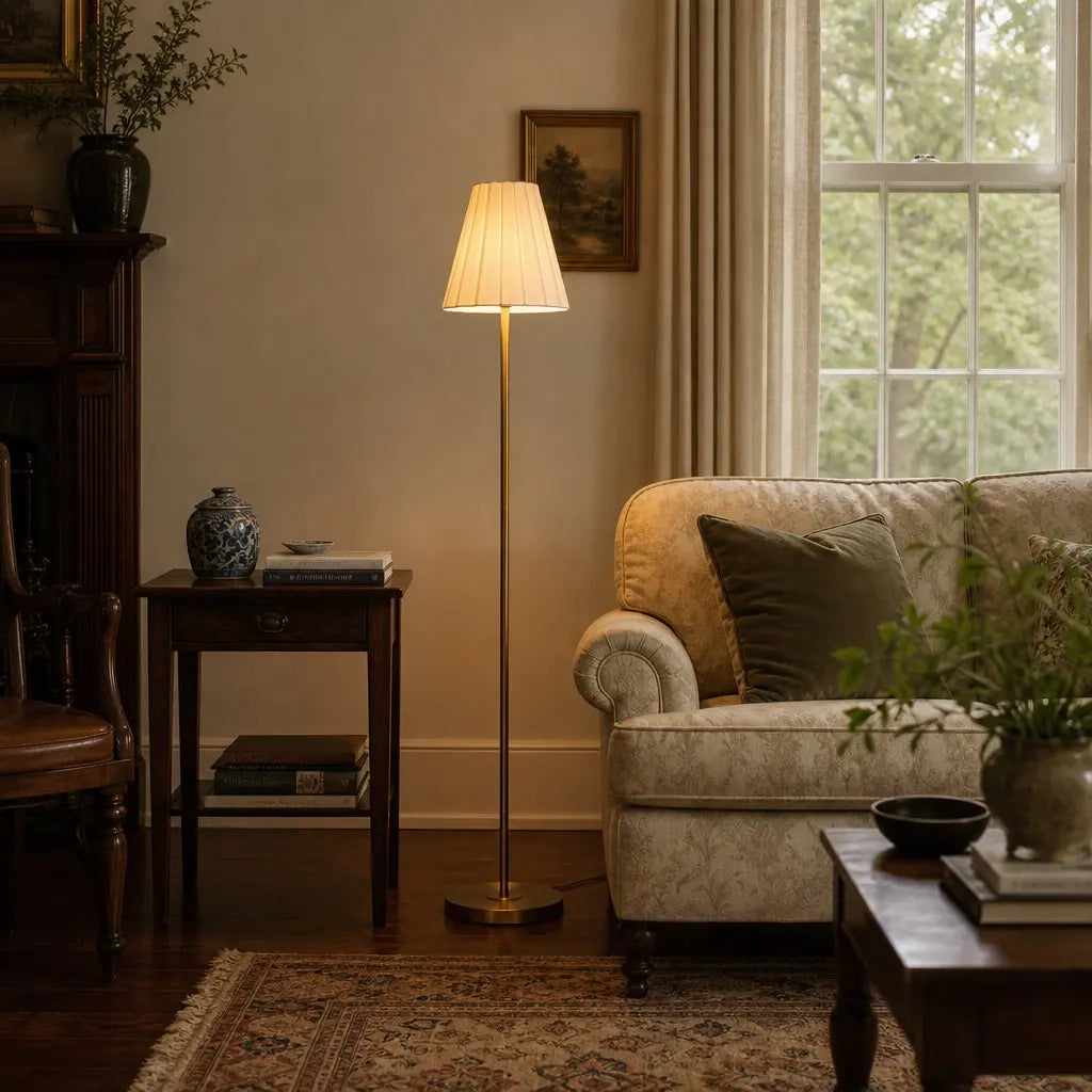 Theryn Modern Tapered Shade Linen Floor Lamp