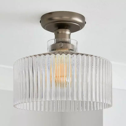 Ilyan Vintage Ribbed Glass Drum Flush Mount Ceiling Light