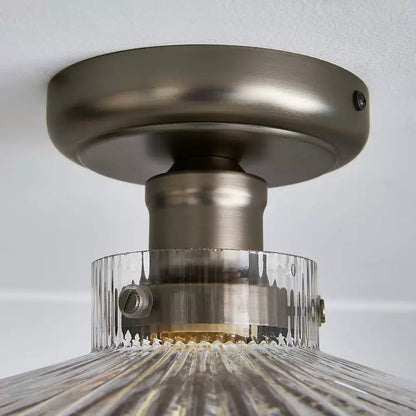 Ilyan Vintage Ribbed Glass Drum Flush Mount Ceiling Light