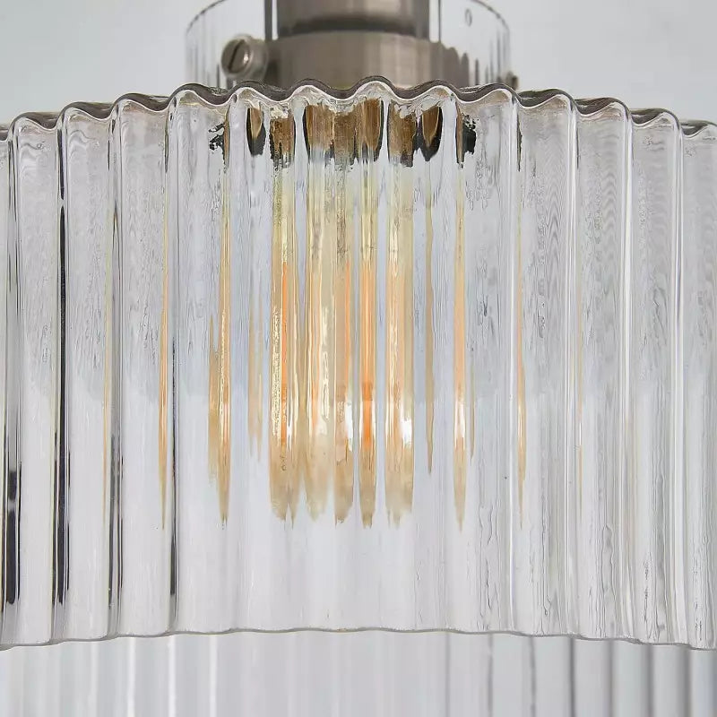 Ilyan Vintage Ribbed Glass Drum Flush Mount Ceiling Light
