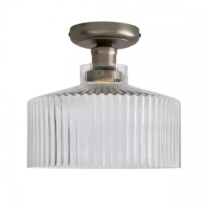 Ilyan Vintage Ribbed Glass Drum Flush Mount Ceiling Light