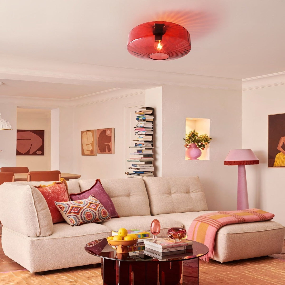 Ember Vintage Multi Color Water Ripple Glass Ceiling Light