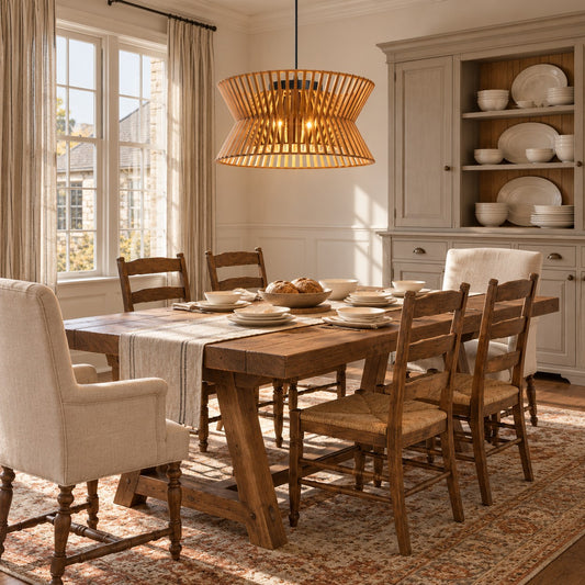 Freja Boho Wood Drum Chandelier