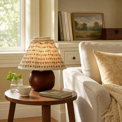 Virell Vintage Country Pleated Floral Linen Table Lamp