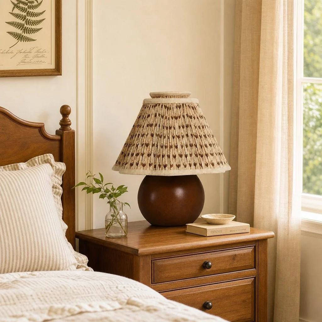 Virell Vintage Country Pleated Floral Linen Table Lamp