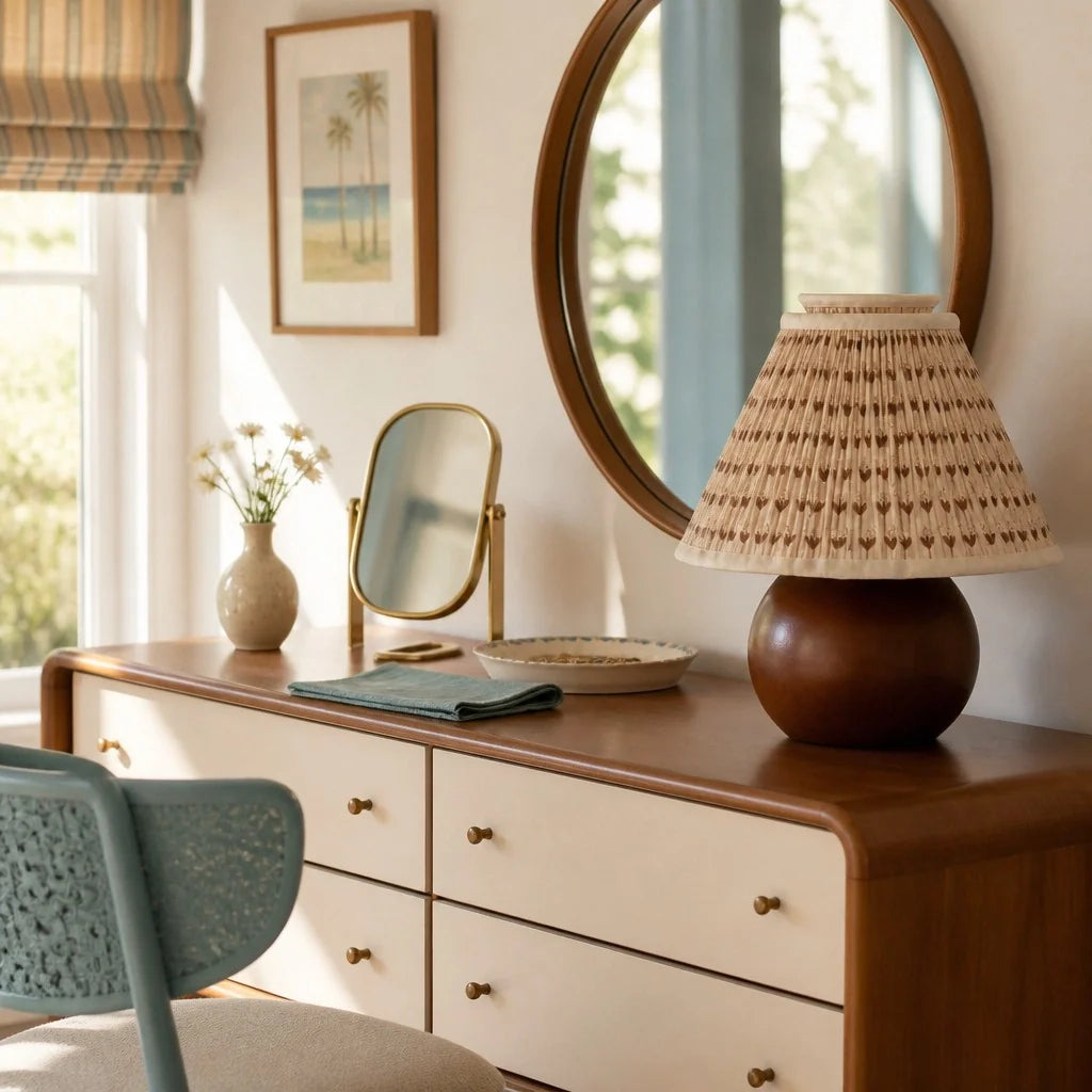 Virell Vintage Country Pleated Floral Linen Table Lamp