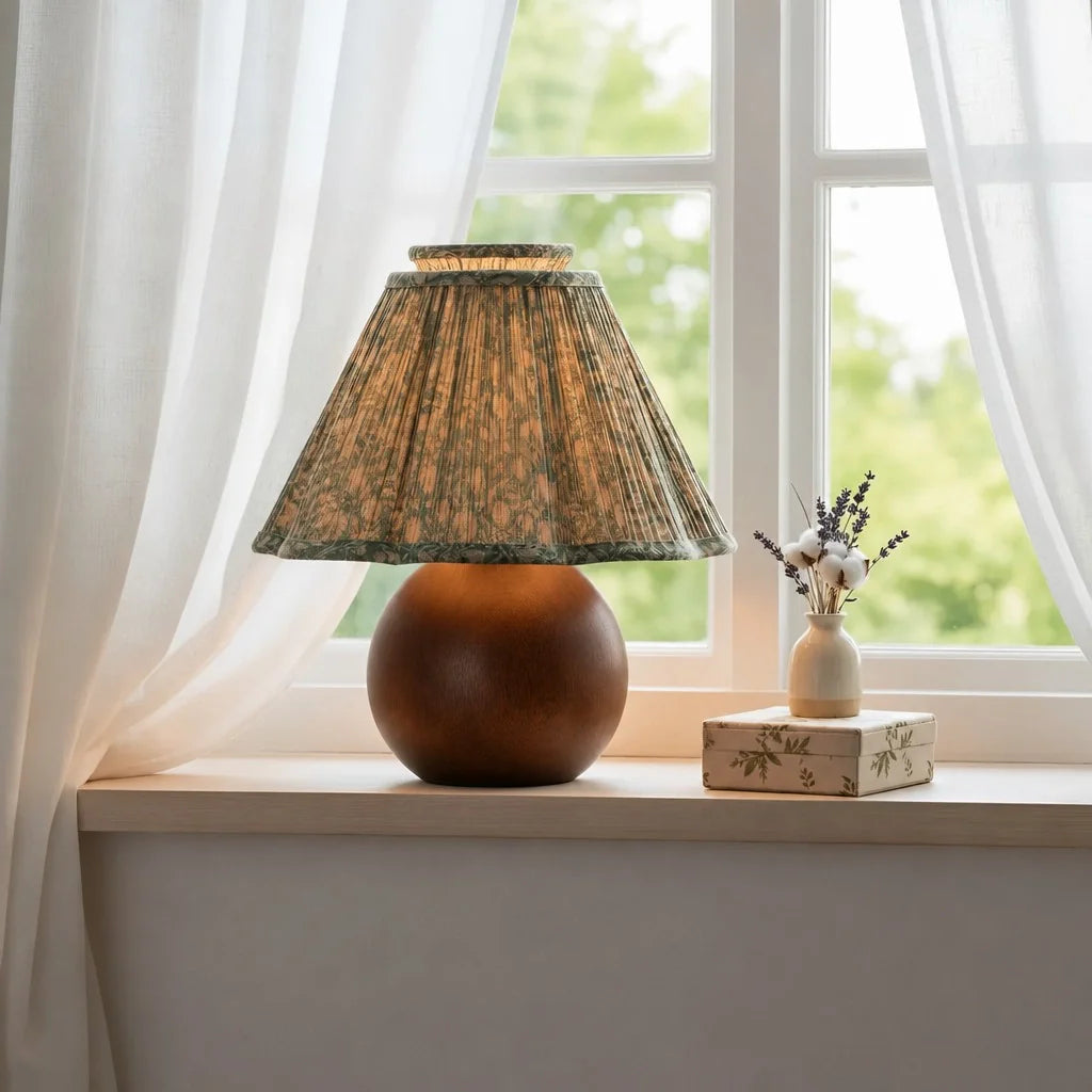 Virell Vintage Country Pleated Floral Linen Table Lamp