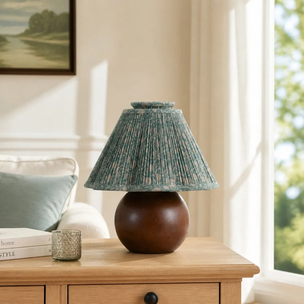 Virell Vintage Country Pleated Floral Linen Table Lamp