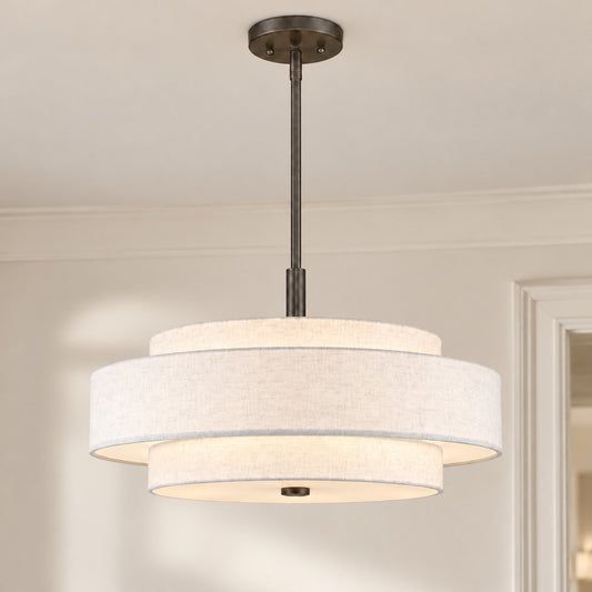Harlow Linen Blend 5 Light Metal Double Tier Drum Pendant Light