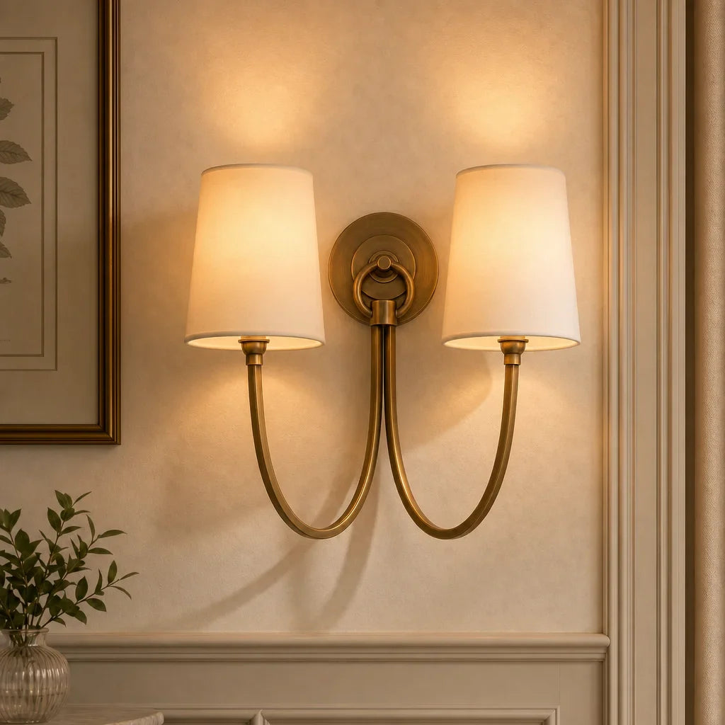 Kaevin Modern Elegant Linen Shade Double Wall Sconce