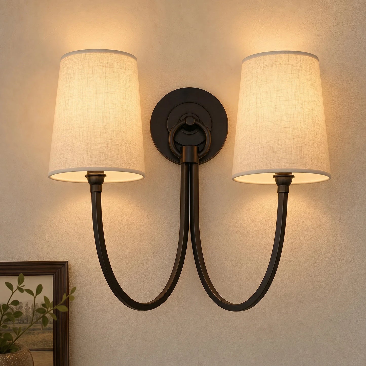 Kaevin Modern Elegant Linen Shade Double Wall Sconce