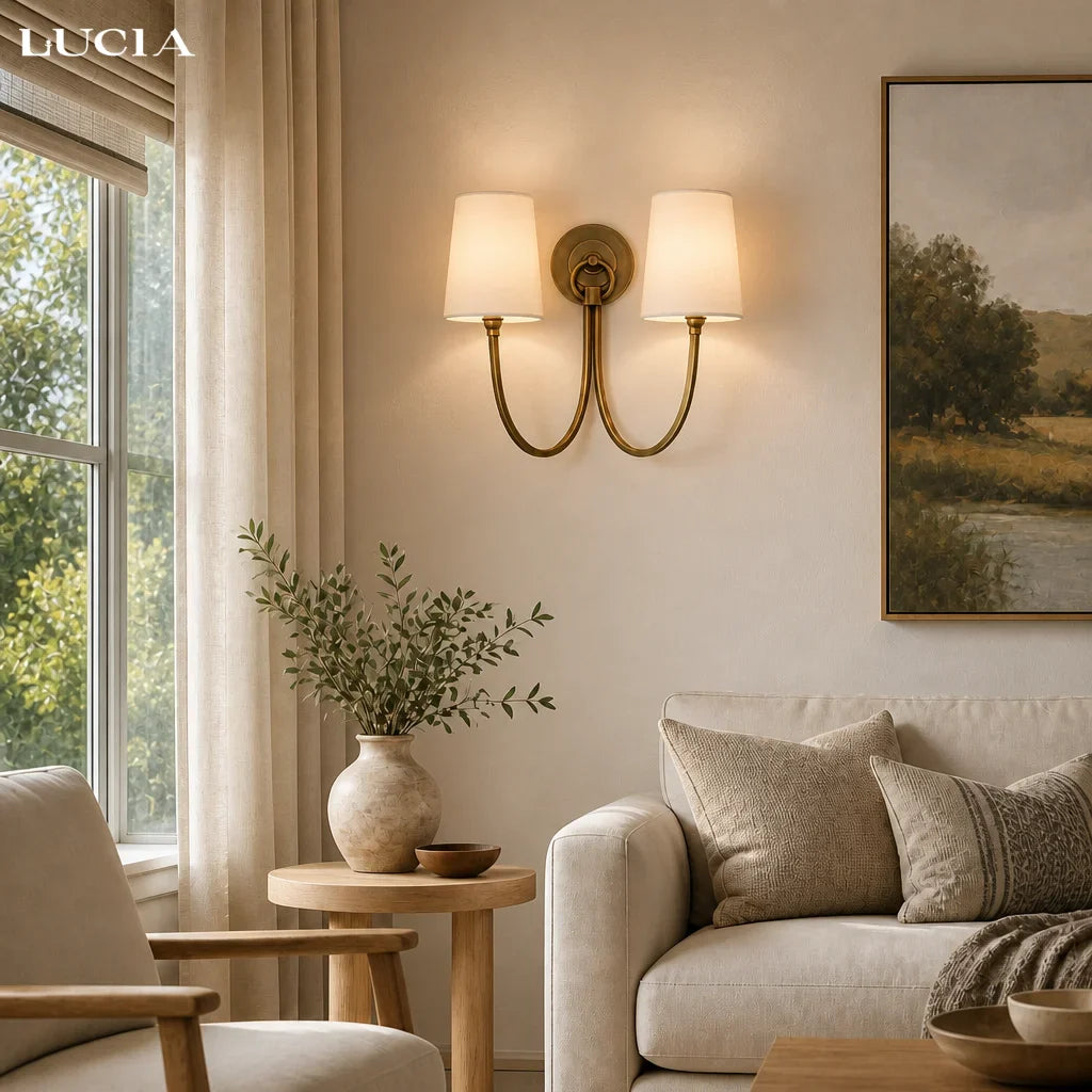 Kaevin Modern Elegant Linen Shade Double Wall Sconce