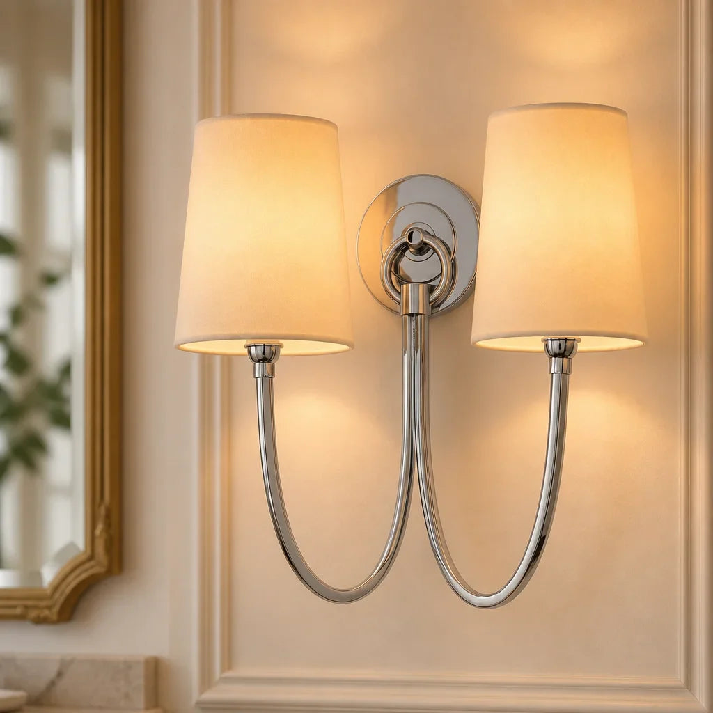 Kaevin Modern Elegant Linen Shade Double Wall Sconce