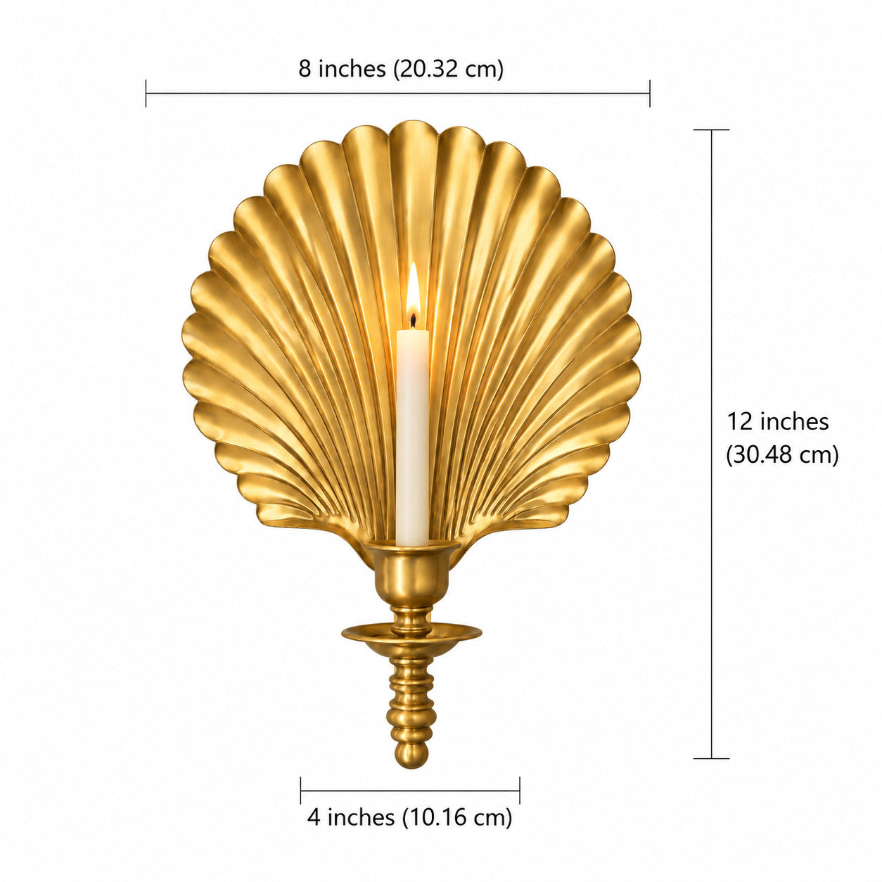 Shell wall candlestick dimension diagram: 8 inches wide and 12 inches high