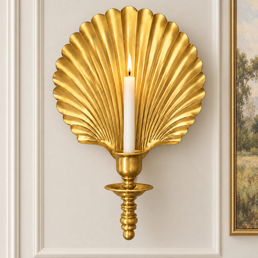 Irvin Antique Brass Shell Candlestick Wall Sconce