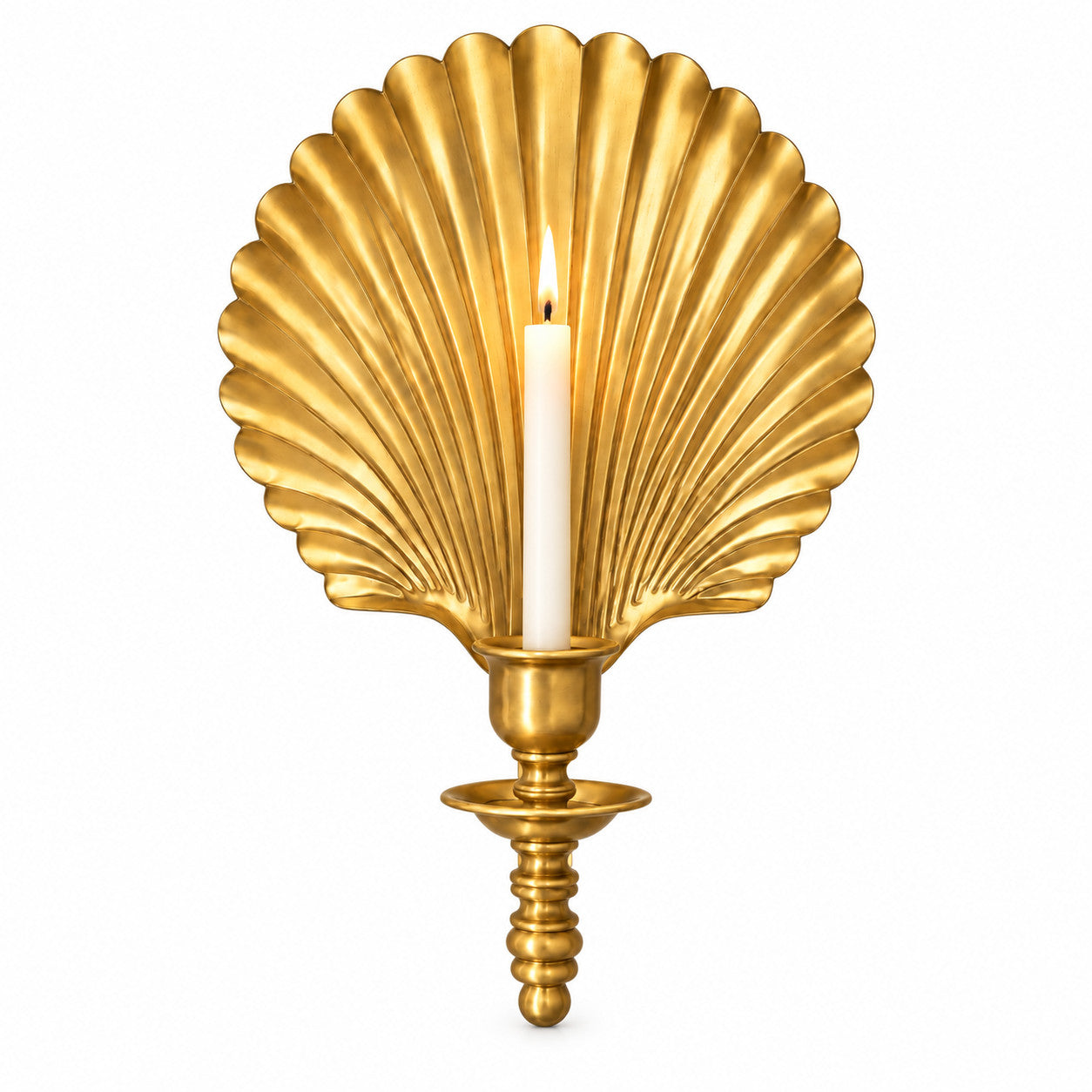 Shell candlestick with a candle on a white background