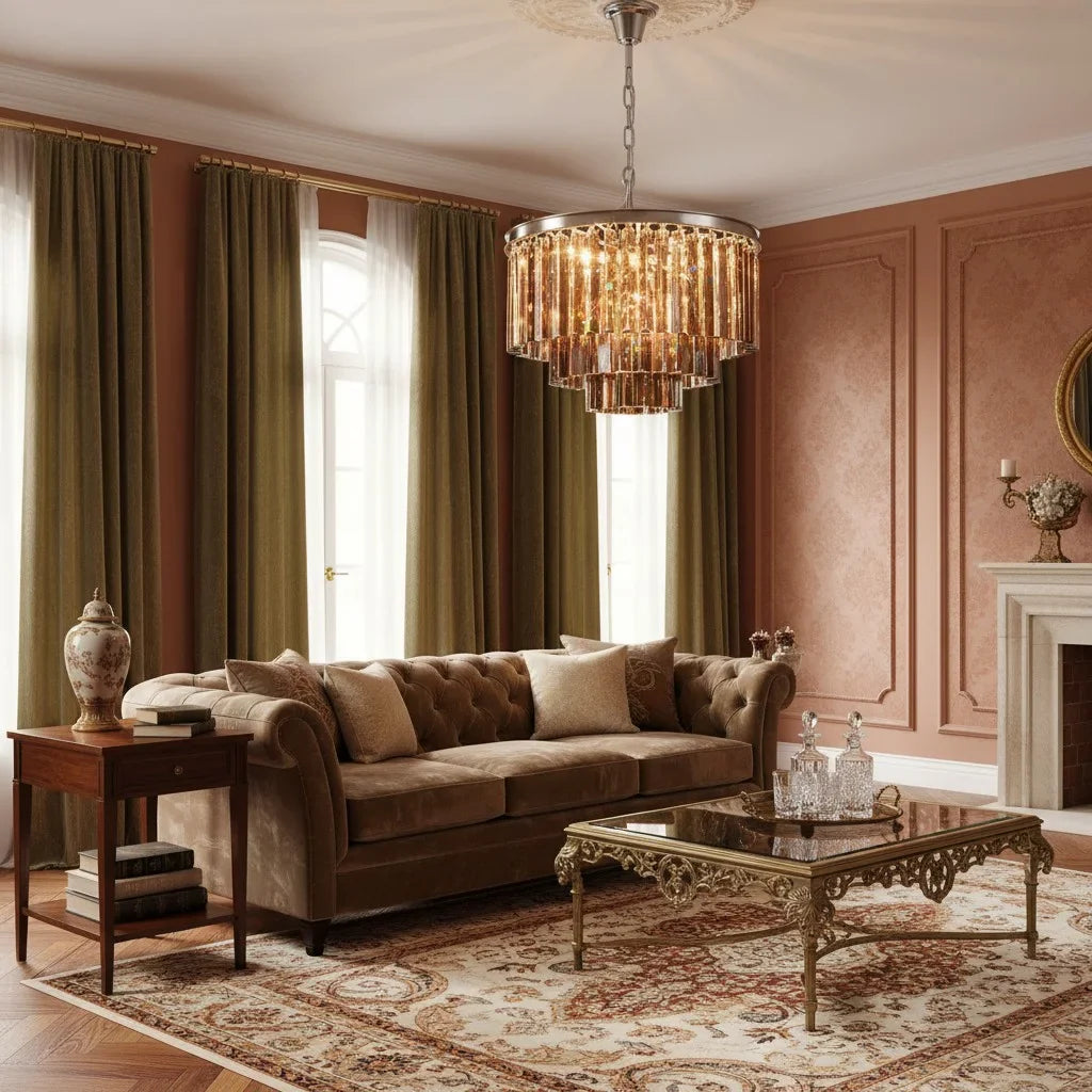 Caelum Vintage Luxury Metal Crystal Drum Chandelier
