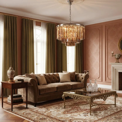 Caelum Vintage Luxury Metal Crystal Drum Chandelier