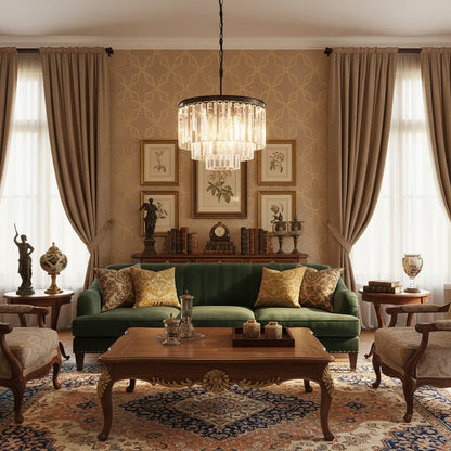 Caelum Vintage Luxury Metal Crystal Drum Chandelier