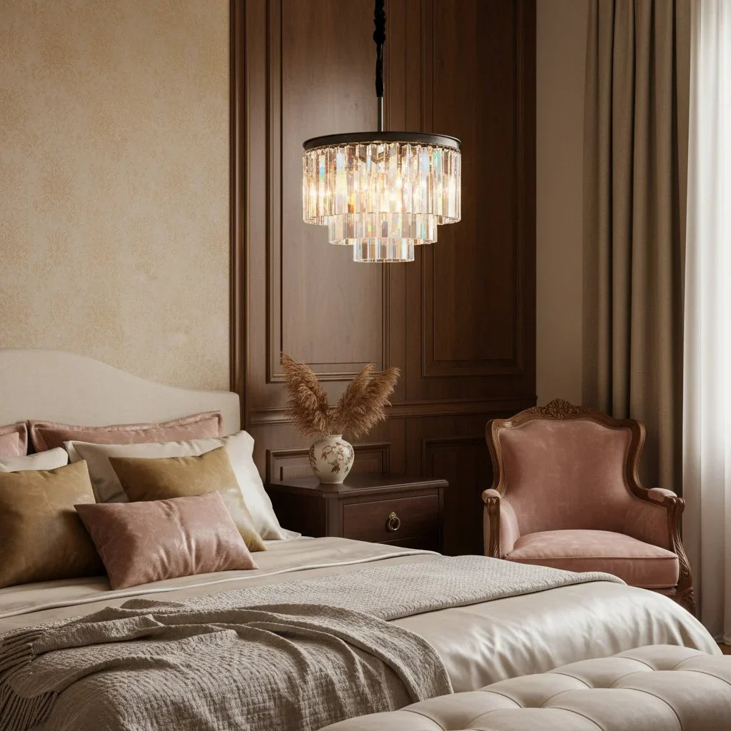 Caelum Vintage Luxury Metal Crystal Drum Chandelier