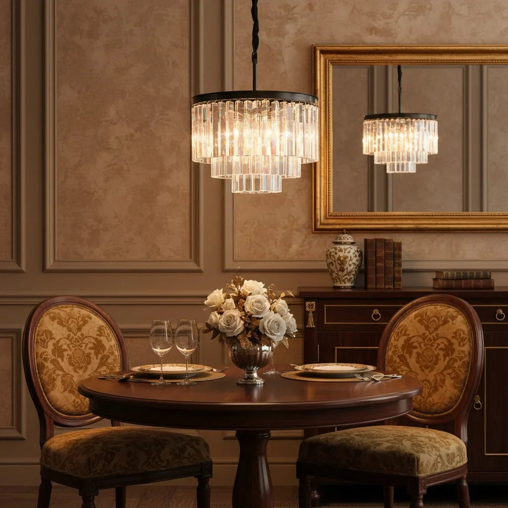 Caelum Vintage Luxury Metal Crystal Drum Chandelier