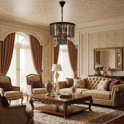 Caelum Vintage Luxury Metal Crystal Drum Chandelier