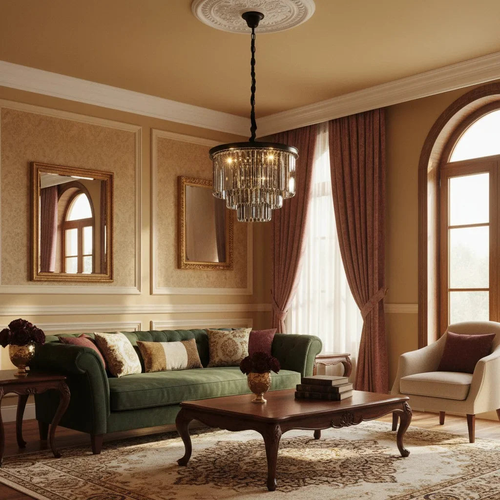Caelum Vintage Luxury Metal Crystal Drum Chandelier