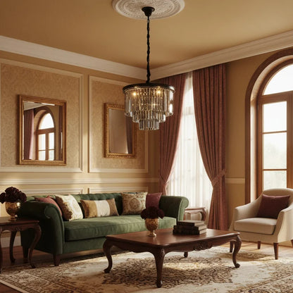 Caelum Vintage Luxury Metal Crystal Drum Chandelier