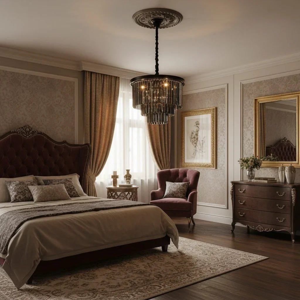 Caelum Vintage Luxury Metal Crystal Drum Chandelier
