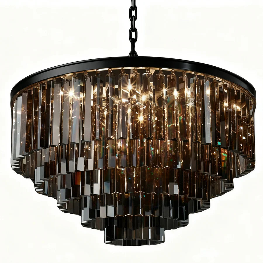 Caelum Vintage Luxury Metal Crystal Drum Chandelier