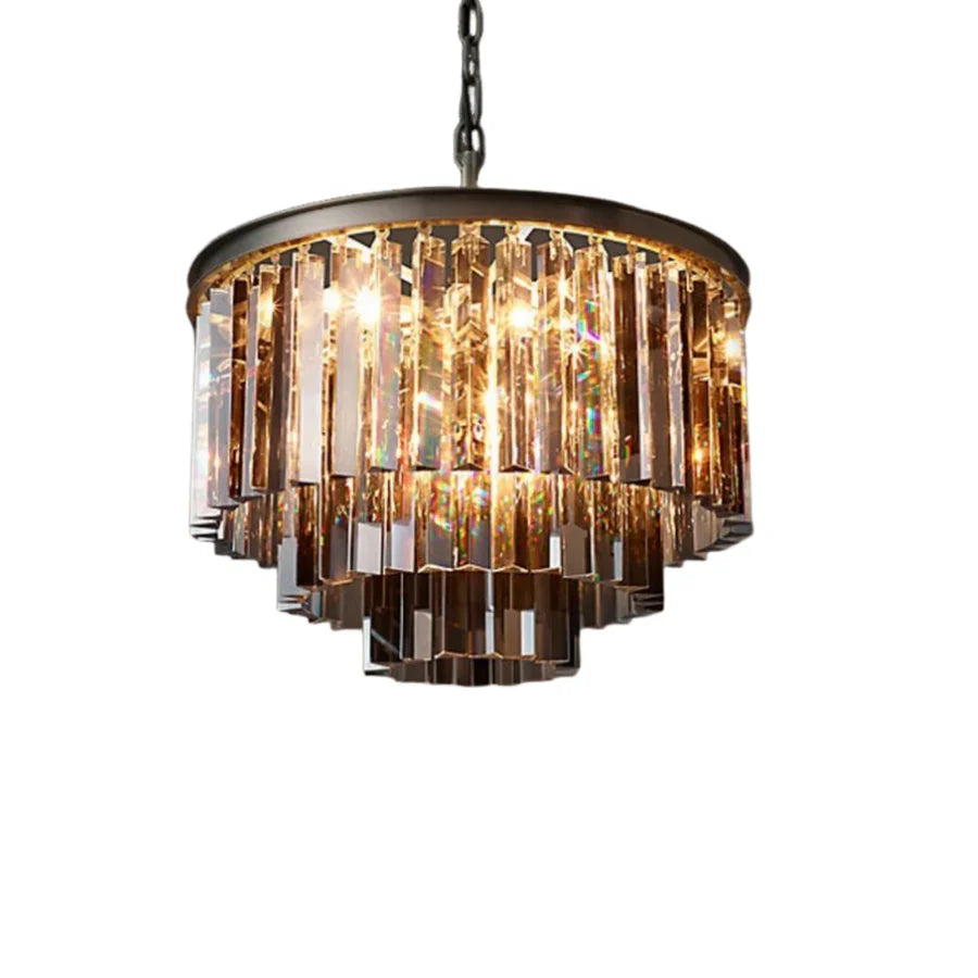 Caelum Vintage Luxury Metal Crystal Drum Chandelier