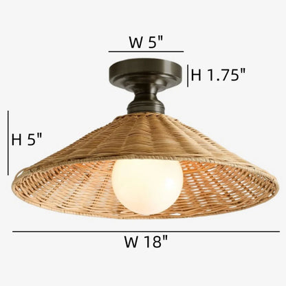 Vaelon Farmhouse Cone Rattan Ceiling Light