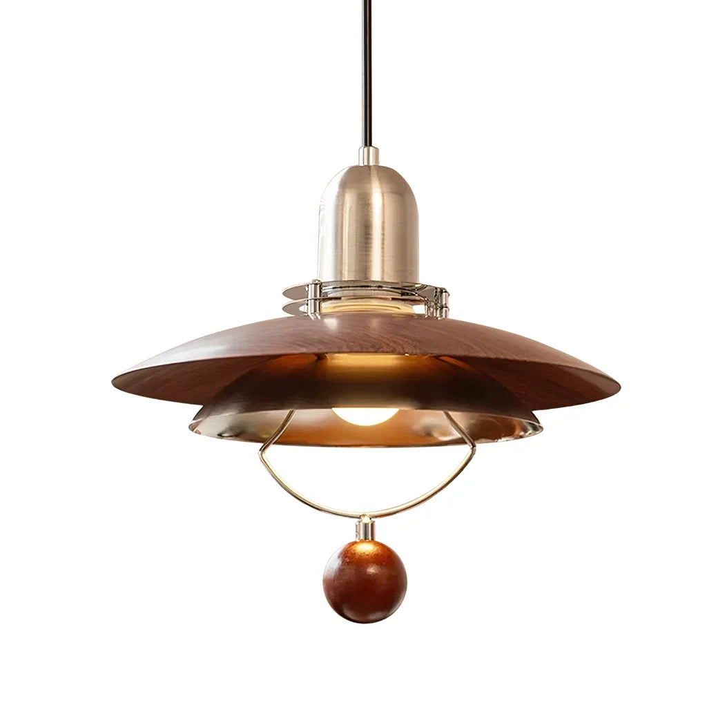 Norian Vintage Flying Disc Walnut Pendant Light