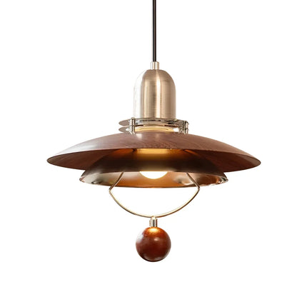 Norian Vintage Flying Disc Walnut Pendant Light