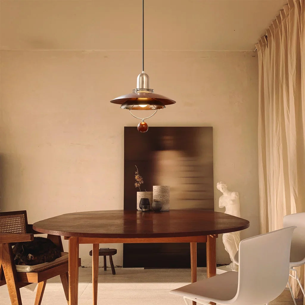 Norian Vintage Flying Disc Walnut Pendant Light