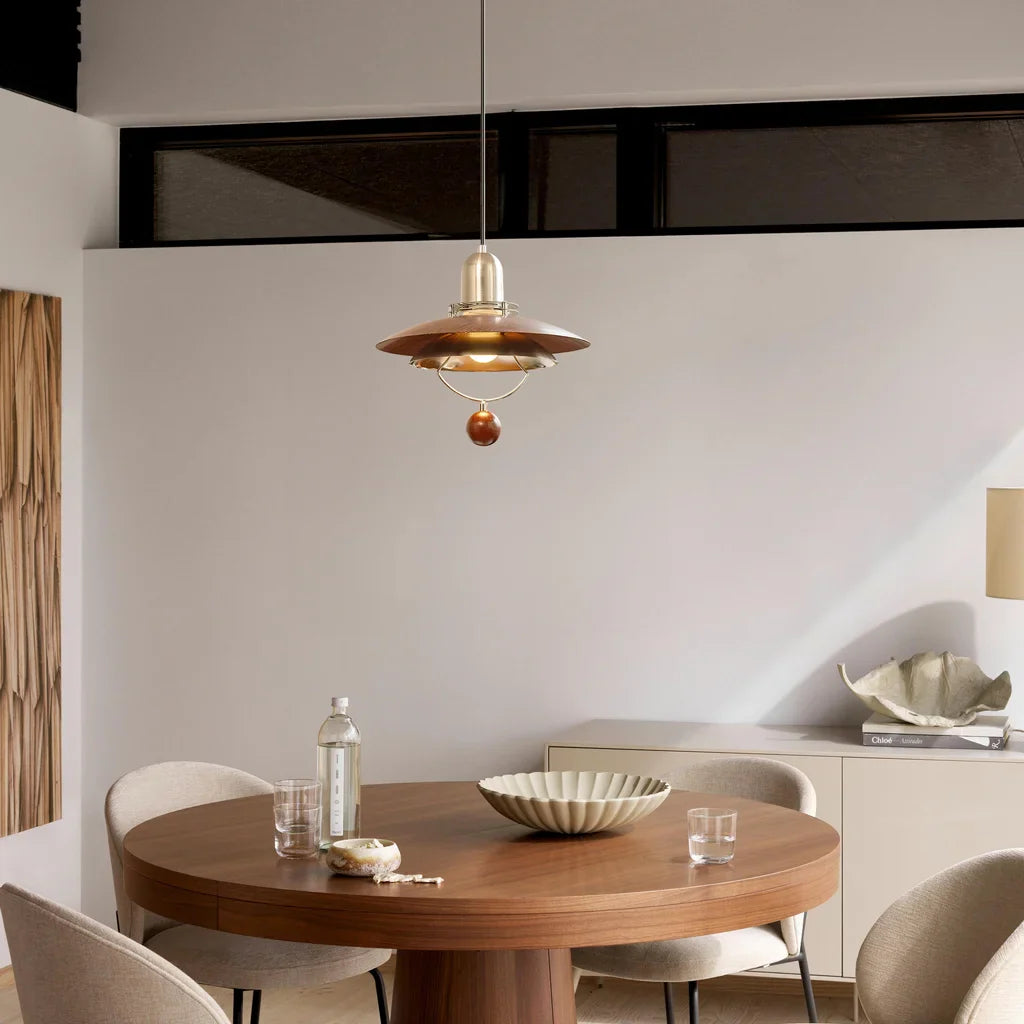 Norian Vintage Flying Disc Walnut Pendant Light