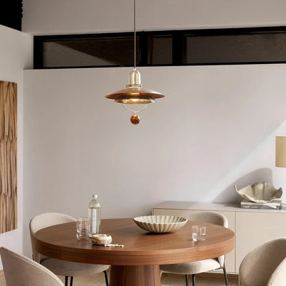 Norian Vintage Flying Disc Walnut Pendant Light