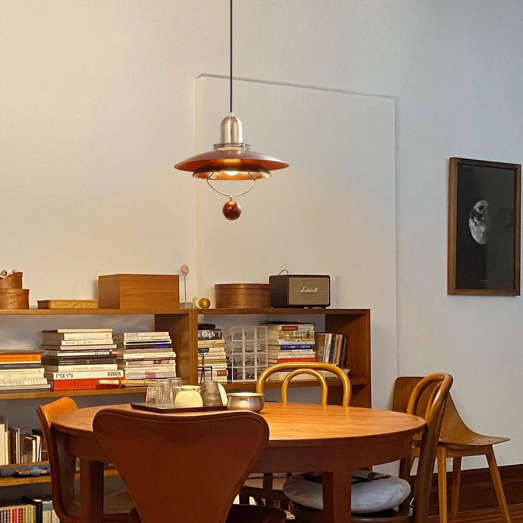 Norian Vintage Flying Disc Walnut Pendant Light