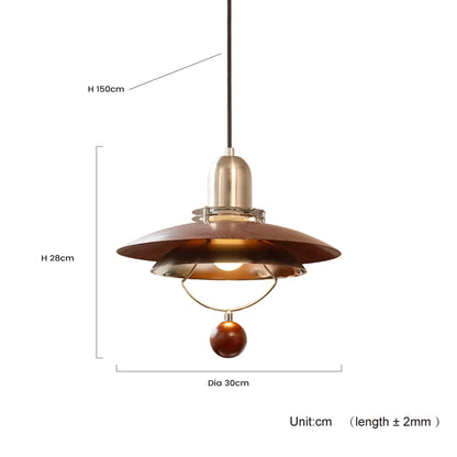 Norian Vintage Flying Disc Walnut Pendant Light