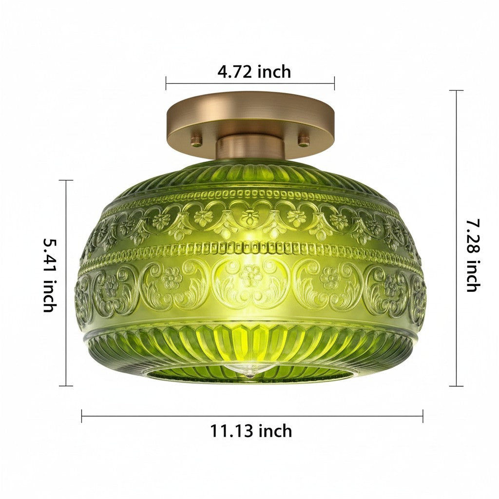 Eryndor Carved Glass Oval Vintage Semi Flush Mount Ceiling Light