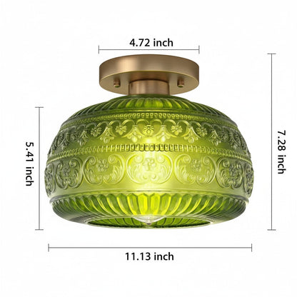 Eryndor Carved Glass Oval Vintage Semi Flush Mount Ceiling Light