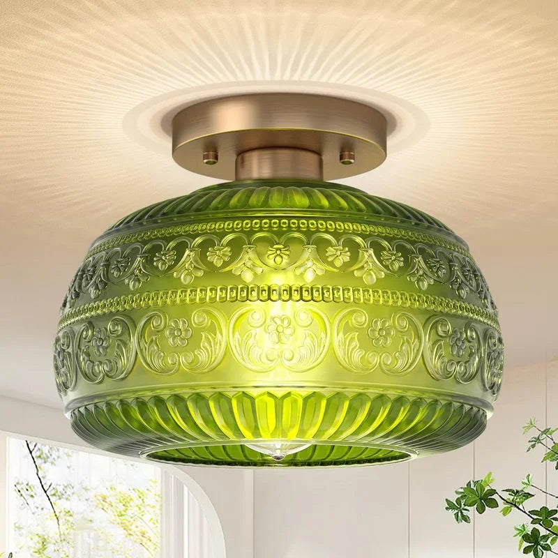 Eryndor Carved Glass Oval Vintage Semi Flush Mount Ceiling Light