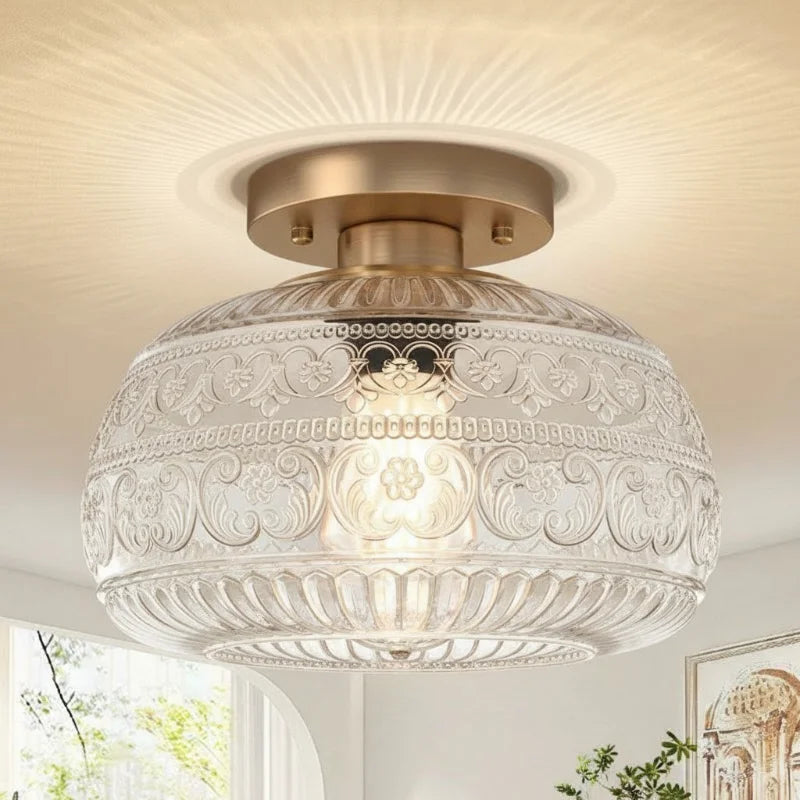 Eryndor Carved Glass Oval Vintage Semi Flush Mount Ceiling Light