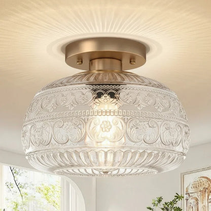 Eryndor Carved Glass Oval Vintage Semi Flush Mount Ceiling Light